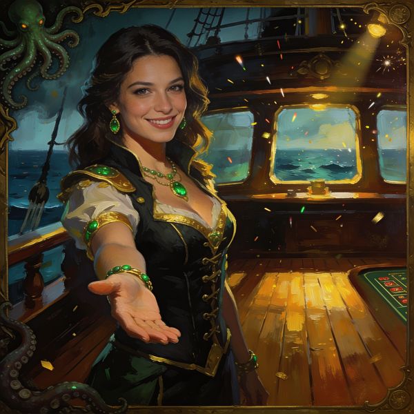 Welcoming pirate-casino host inviting players to sign in at FatPirate