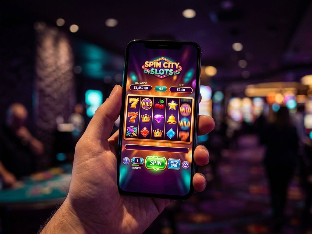 Smartphone displaying casino game with glowing screen